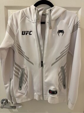 UFC White Hooded Zip Jacket with Gray Accents